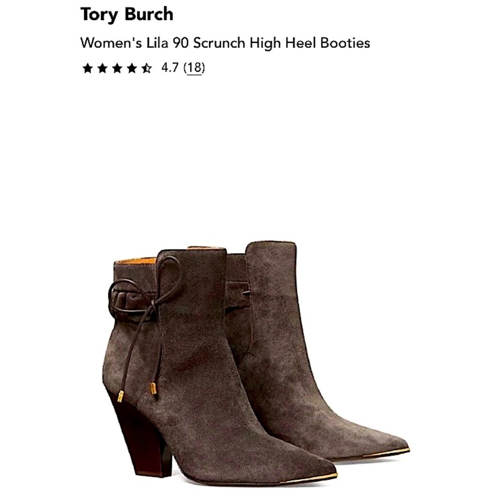 Tory Burch New Lila Ankle Boots Size 8.5 Brown Leather Suede 90s Scrunch - Picture 16 of 16